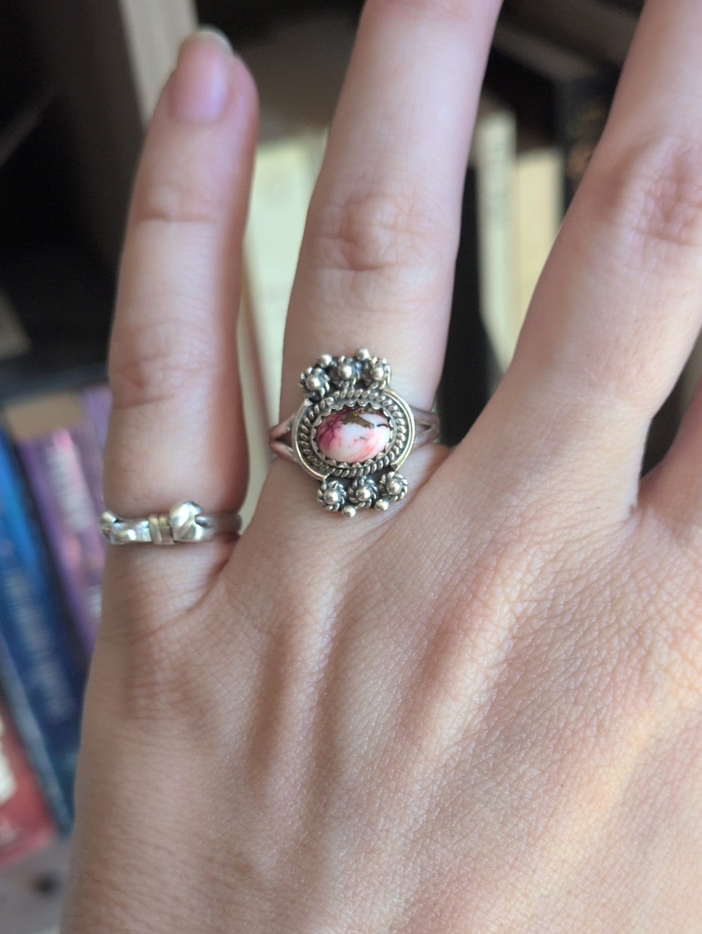Sterling Silver Rose Dahlia Stone Ring Sz 5.5
